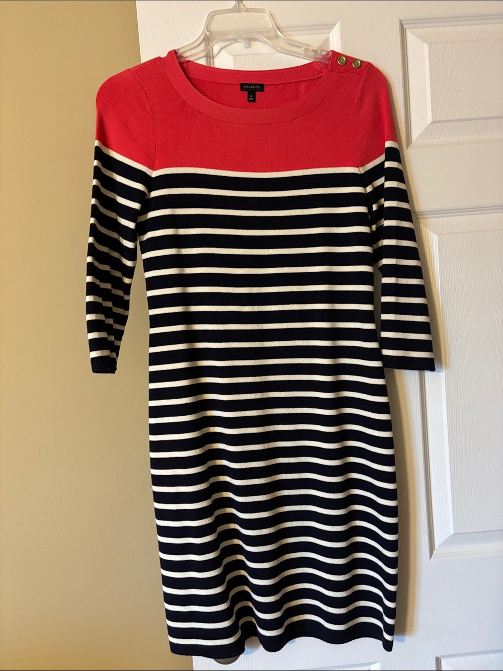 Talbots Red and Navy Striped Boatneck Knit Dress